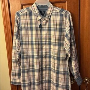 George Men's Casual Blue and White Plaid Shirt